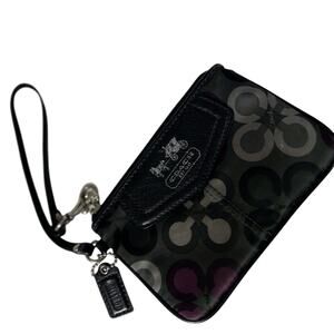COACH! HUNTER & LITE GREEN, PURPLE MONOGRAM, BLACK GENUINE LEATHER WRISTLET!